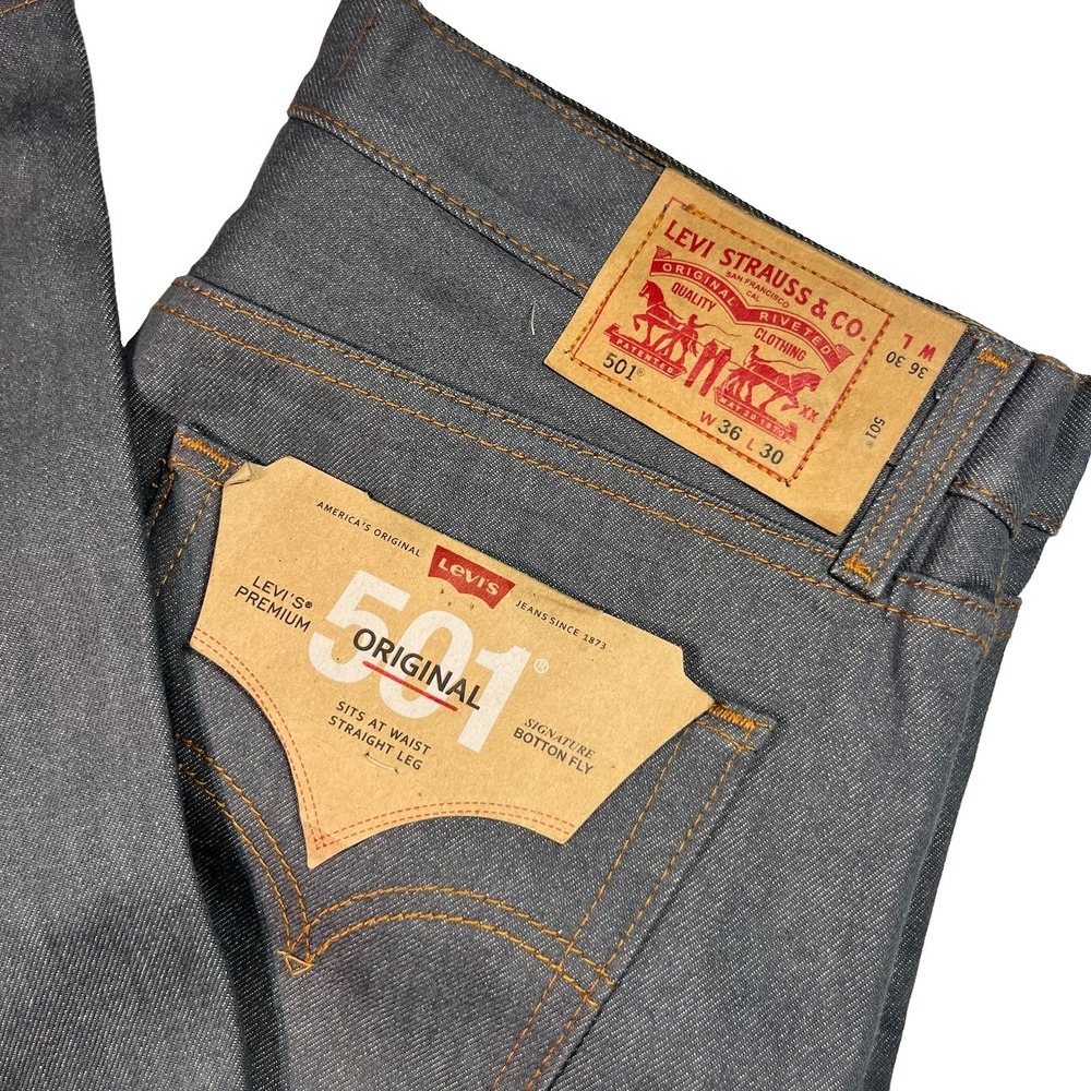 Levi's 501 Jeans Mens Size 36x30 Gray Straight Leg Denim Cotton Stretch NWT